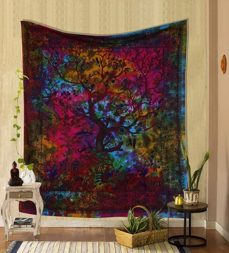 Miniatura 5 de The Art Box - Tapiz para colgar en la pared Árbol de la Vida Blanco – 85x90 Pulgadas, de algodón indio, gran diseño de planta inspirada
