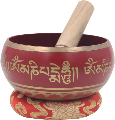 Miniatura 6 de DharmaObjects Juego completo de cuencos tibetanos de meditación Om Mani Padme Hum (tamaño XL, turquesa)