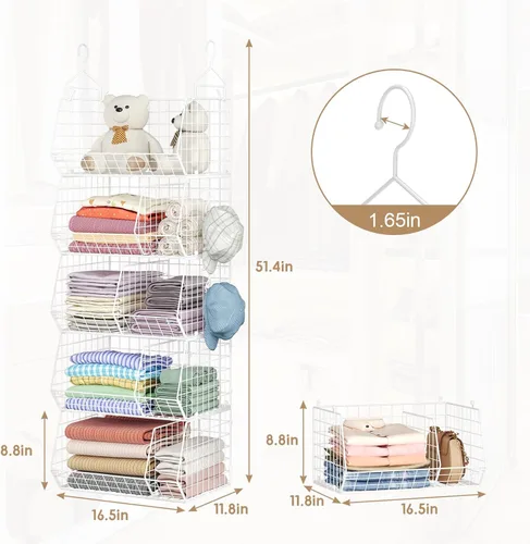 Miniatura 8 de Estantes Colgantes de Armario Extra Grandes de 5 Niveles con Divisor, 2 Pares de Ganchos, 16.5"L x 11.8"W x 51.4"H, Organizadores y Almacenamiento
