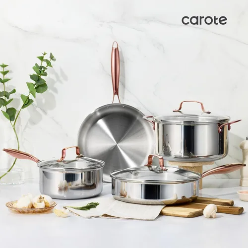 Miniatura 9 de CAROTE Sartén de 10 Pulgadas de Acero Inoxidable de Tres Capas, Sartén Antiadherente para Huevos y Tortillas, Apto para Horno, Inducción, Compatible