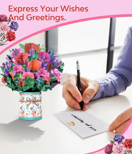 Miniatura 5 de Tarjeta emergente 3D floral colorida, tarjeta de felicitación de primavera para el día de la madre, Pascua, cumpleaños o aniversarios, tarjeta