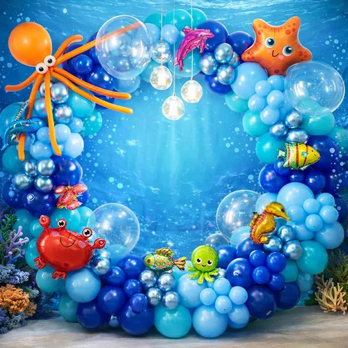 Decoraciones temáticas de fiesta marina 165 piezas Kit de guirnalda de arco de globos azules Globos burbuja Animales marinos Globos de peces para