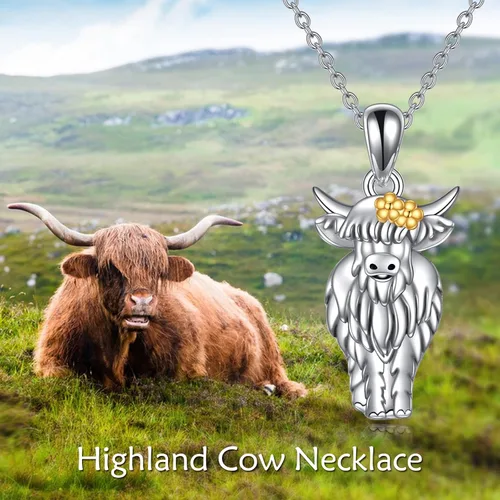 Miniatura 3 de YFN Collar con colgante de corazón de perezoso, búho, vaca, nutria, vaca, de las tierras altas, para mujeres y niñas, de plata de ley, perezoso