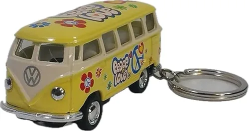 Miniatura 2 de KiNSMART 1962 Volkswagen Classic Hippie Love & Peace Bus 1:64 Escala 2.5 pulgadas, modelo de metal fundido a presión, acción de retroceso (azul)