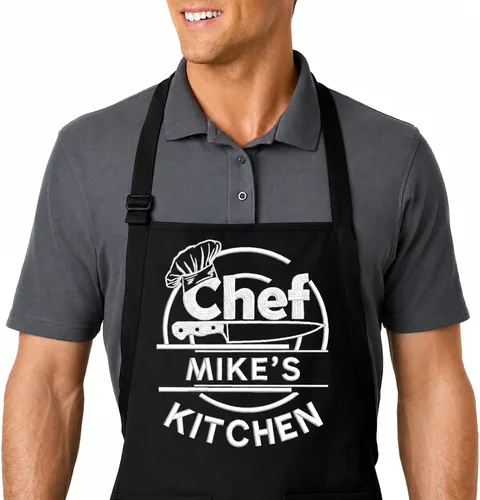 Delantal bordado personalizado con nombre personalizado. Delantal de calidad profesional para hombres y mujeres. Diseño de cocina