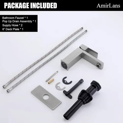 Miniatura 7 de Grifo de baño de un solo agujero, grifo de baño de acero inoxidable de níquel cepillado con tapón emergente, grifo de lavabo de baño AML-1141-BN