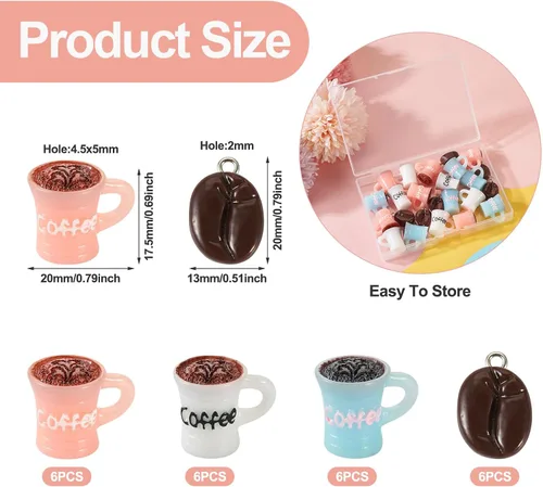 Miniatura 3 de Cheriswelry 24 dijes de taza de café, de resina de imitación, para alimentos, lindos colgantes de bebida, encantadores adornos colgantes de 17.5 a