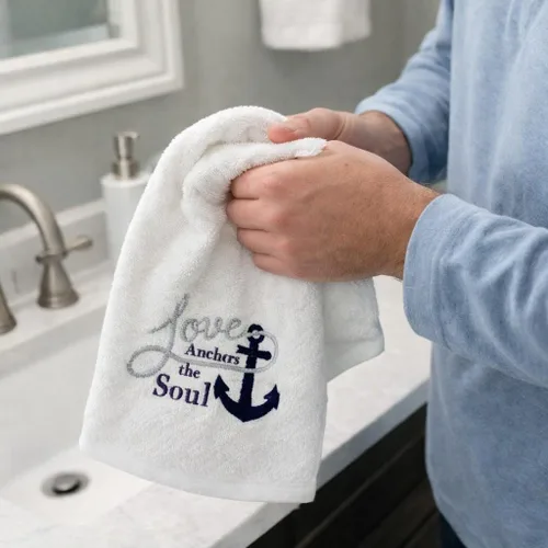Miniatura 3 de Serafina Home Toallas de mano náuticas para huéspedes: Coastal Love Anchors The Soul, 2 piezas suaves y absorbentes