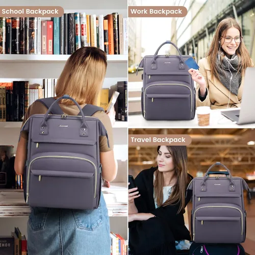 Miniatura 6 de LOVEVOOK - Mochila para laptop para mujer, mochila de moda para mujer.., Gris Púrpura, 15,6 pulg., Mochilas de viaje