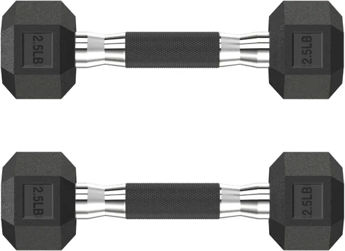 Miniatura 13 de HANDBODE Juego de 2 mancuernas hexagonales de 2.5 a 65 libras con revestimiento de goma, mancuernas para ejercicio y fitness, peso de mano