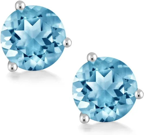 Miniatura 41 de Gem Stone King Aretes de oro de 14 quilates, 0.236 in, piedra natal redonda, Martini, 3 puntas, aretes de oro para mujer
