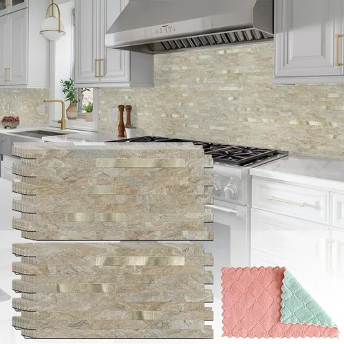 Miniatura 18 de StyloVue 20 hojas para despegar y pegar para cocina, mármol blanco con aspecto de metal plateado que se pega en azulejos para mejorar tu cocina