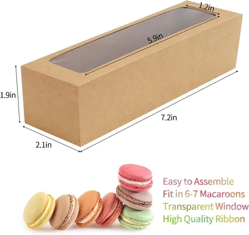 Miniatura 5 de NPLUX - Paquete de 25 cajas de macarrones para 5-7 macarrones, fresas, cajas de embalaje con cinta para regalos dulces, regalos de graduación