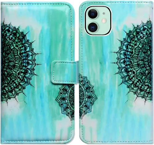 Miniatura 8 de Bcov Funda para iPhone 11, funda de piel con tapa y función atril para iPhone 11, diseño de flores y mariposas azules