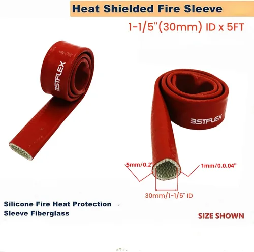 Miniatura 2 de 1-1/5"(30mm) ID protección térmica contra incendios armadura térmica de fuego manga de silicona recubierta de fibra de vidrio para líneas de Rojo