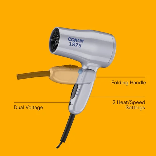 Miniatura 2 de Secador de pelo compacto Conair con mango plegable, secador de viaje de 1875 W con accesorios difusor y concentrador, 2 ajustes de calor y 2