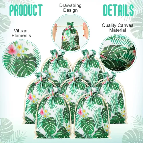 Miniatura 2 de Saintrygo 20 bolsas de regalo tropicales, bolsas de regalo de Hawaii, bolsas de regalo Luau para fiesta, bolsas de regalo con cordón de hoja