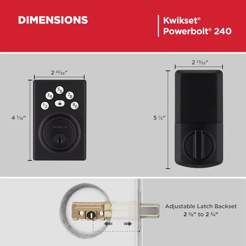 Miniatura 9 de Kwikset Powerbolt 240 Pestillo Electrónico Contemporáneo con Teclado de 5 Botones Negro Mate para Puerta, con Entrada sin Llave Conveniente, Códigos