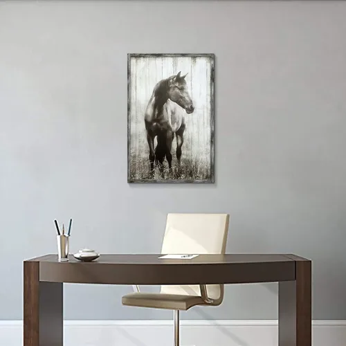 Miniatura 5 de artopia Arte de Pared de Granja de Caballo de Madera: Decoración de Caballo Gris Rústico de Granja Pintura de Retrato de Vida Silvestre