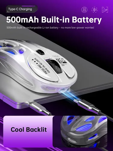 Miniatura 4 de Ratón inalámbrico para juegos, triple modo 2.4G/USB-C/Bluetooth, 800-4800 DPI, ratón óptico ergonómico, RGB y 6 botones programables, 2.29 oz
