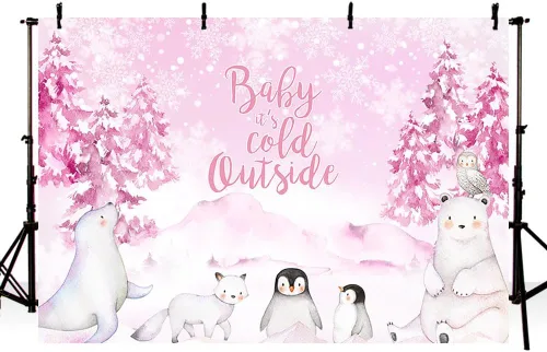Miniatura 2 de MEHOFOND Telón de fondo de invierno de 7 x 5 pies para baby shower, fondo exterior con acuarela azul, animales árticos, pingüino, baby shower
