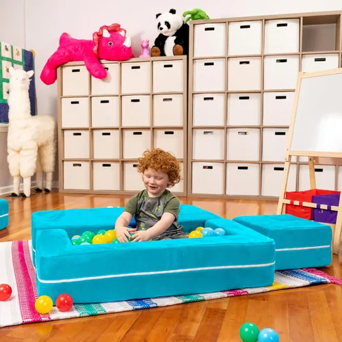Miniatura 2 de Jaxx Zipline - Sofá biplaza modular y otomana para niños, tumbona plegable, color aguamarina
