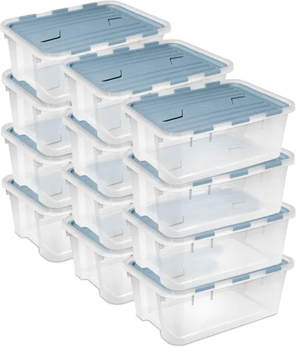 Miniatura 13 de Sterilite Paquete de 6 cajas de almacenamiento con tapa con bisagras, contenedores organizadores de plástico, 20 cuartos de galón, color azul
