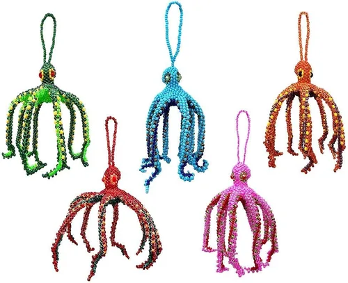 Miniatura 2 de Figura colgante de pulpo con cuentas de animales marinos, adorno de semillas de vidrio checo con cuentas colgantes, decoración hecha a mano, Verde