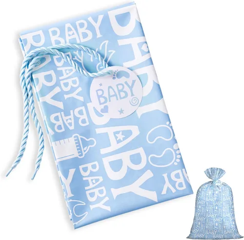 Miniatura 2 de Loveinside Bolsa de regalo jumbo azul grande de plástico, bolsa de plástico con diseño de niña con etiqueta y lazo para cumpleaños, baby shower