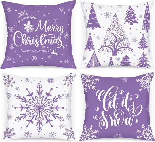 Miniatura 14 de Lanpn Fundas de Almohada Decorativas de Navidad 16x16 4 piezas, Negro Blanco Feliz Navidad Navidad Invierno Copo de Nieve Decorativas Vacaciones