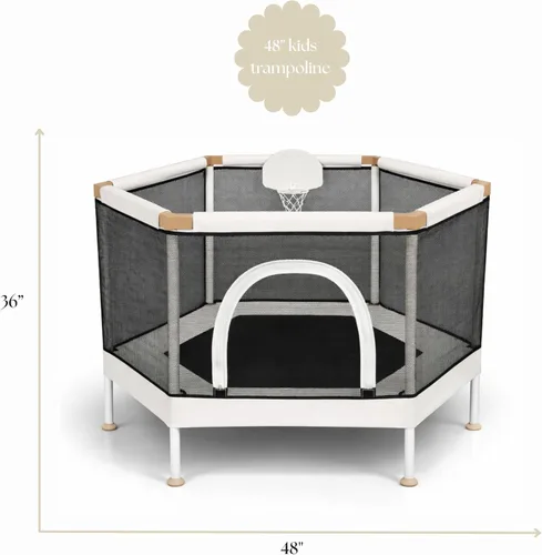 Miniatura 2 de Trampolín para Niños, Trampolín Estético para Interiores y Exteriores para Niños Pequeños con Red de Seguridad, Aro de Baloncesto, Capacidad de 220