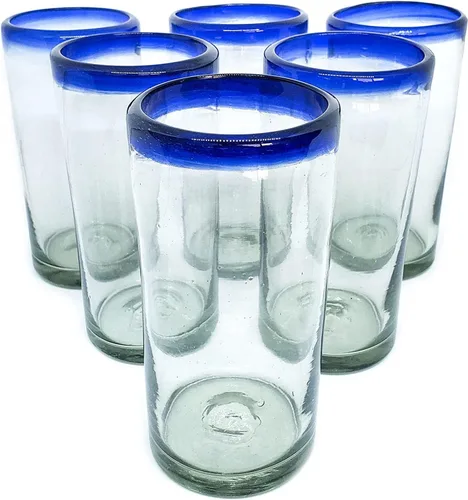 Miniatura 17 de Copas de roca DOF con borde azul cobalto de 8 onzas (juego de 6), vidrio reciclado, sin plomo, sin toxinas (DOF Rocks)