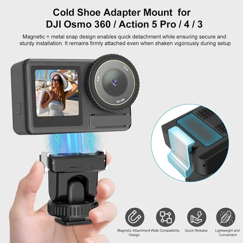Miniatura 2 de PULUZ Soporte de montaje rápido para DJI Osmo Action 5 Pro/4/3, zapata fría con agujero de tornillo de 1/4 pulgadas y ajuste de inclinación de 75°
