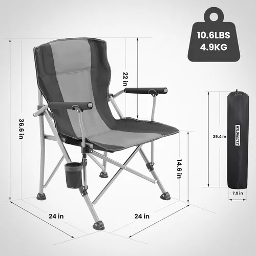 Miniatura 2 de WILDROOTS Silla de campamento resistente de 500 libras de capacidad, silla portátil para exteriores, silla plegable acolchada duradera para playa