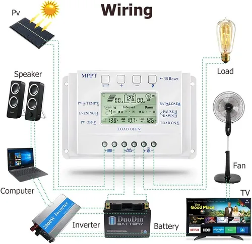 Miniatura 6 de MPPT T-10 Controlador de carga solar de 12 V 24 V para entrada máxima de 48 V con pantalla LCD, controlador de carga MPPT compatible con PWM