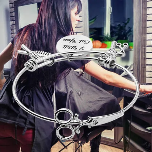 Miniatura 7 de HOLLP Pulsera extensible para peluquería para estilista de peluquería, regalo con texto en inglés "I Will Cut You", joyería de peluquería con peine