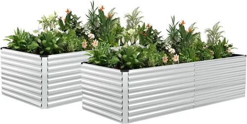 Miniatura 9 de NAVINE Cama de jardín elevada de 8 x 4 x 2 pies, macetas elevadas de metal grande, macetas para plantas al aire libre para verduras, flores