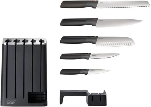 Miniatura 3 de Joseph Joseph Elevate Knives SlimBlock Juego de cuchillos de cocina de acero inoxidable de 7 piezas con afilador de cerámica, color negro