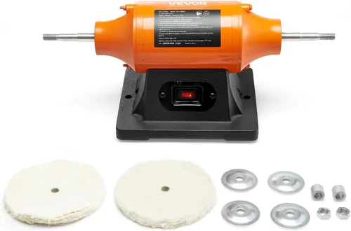 Miniatura 10 de VEVOR Pulidora de Banco, Pulidora de 1/2HP, Pulidora con Velocidad de 0 a 8000RPM con 4" Rueda de Tela, 3" Rueda de Molienda y 3" Rueda de Fibra