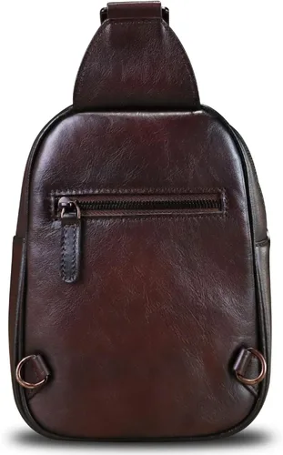 Miniatura 3 de LRTO Bolso bandolera pequeño de cuero genuino para mujeres y hombres, bolsa cruzada para el pecho, mochila para senderismo, deportes, viajes