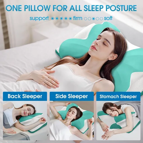 Miniatura 4 de CloudBliss Almohada cervical de espuma viscoelástica para cuello y hombro, almohada de contorno de cuello con funda refrescante, almohada de cama