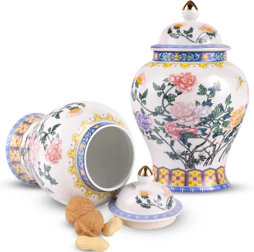 Miniatura 13 de XINGYAN Chinoiserie - Juego de 3 tarros de jengibre, porcelana china azul y blanca, tarro de almacenamiento decorativo para el hogar con tapa