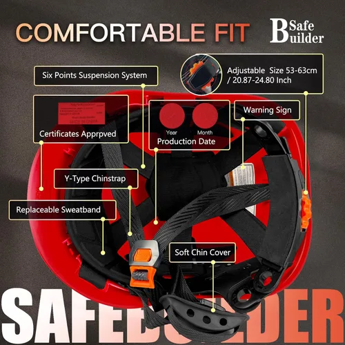 Miniatura 4 de SAFEBUILDER Casco de seguridad de construcción con visera incorporada Casco duro ABS con visera Ventilación ajustable Casco de trabajo Protección