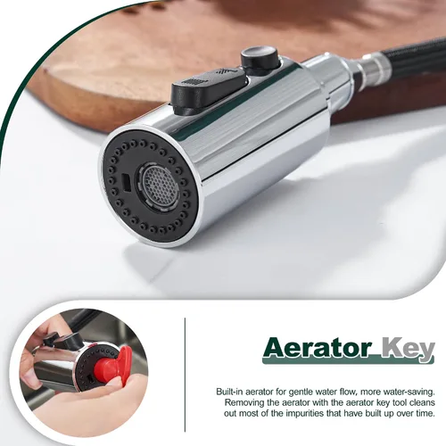 Miniatura 7 de Cabezal de repuesto extraíble para grifo, cabezal rociador de 3 funciones para grifo de cocina, cabezal de grifo de fregadero cromado con 15 Cromo
