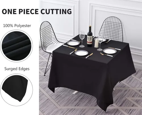 Miniatura 2 de Surmente Mantel cuadrado para mesas cuadradas o redondas, 100% poliéster, 52 x 52 pulgadas, mantel para bodas, banquetes o restaurantes (negro)