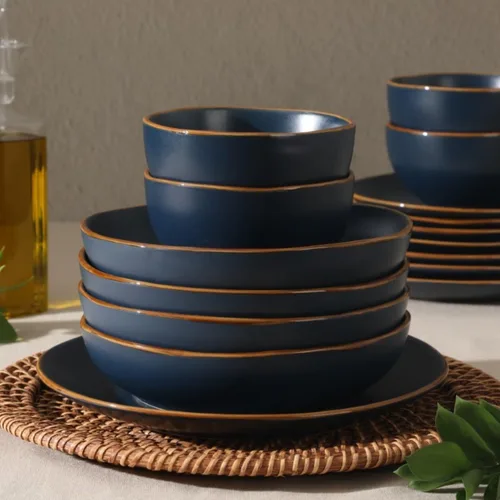 Miniatura 4 de Gibson Home Hazeltine - Juego de vajilla de cerámica de piedra azul marino de 16 piezas, platos y cuencos, juego de cocina de cerámica duradera Azul
