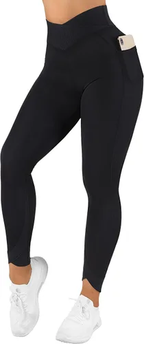 RXRXCOCO Leggings cruzados sin costuras para mujer, cintura alta, levantamiento de glúteos, pantalones de yoga
