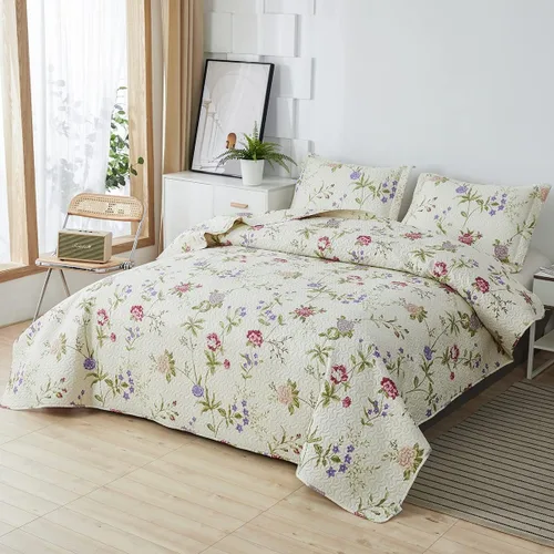 Miniatura 2 de Green Essen Colchas Florales Vintage Tamaño Full/Queen Colcha Ligera Rústica Botánica Ropa de Cama Plantas de Jardín Floración Juego de Colcha