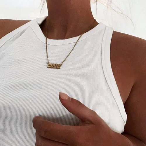 Miniatura 3 de Collar de acero inoxidable chapado en oro de 18 quilates con colgante de número de año de nacimiento y aniversario para mujeres y niñas