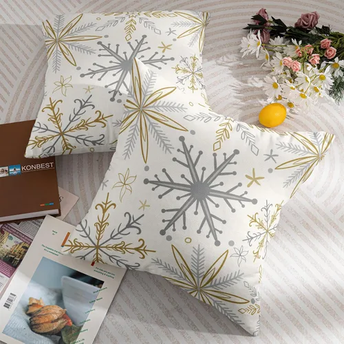 Miniatura 7 de Juego de 2 fundas de almohada de copos de nieve de invierno de 16 x 16 pulgadas, color amarillo, gris, gris, rústico, estampado navideño